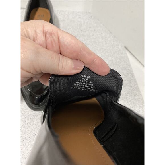 H&M Black Patent Penny Loafers Classic Career Casual Low Heels EU 39 / US 8M - Picture 12 of 12